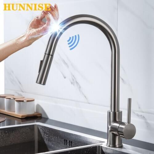 Smart Touch Kitchen Faucet Pull Out Kitchen Sink Faucets SUS304 Stainless Steel Sensor Kitchen Tap Brushed Nickel Touch Faucets