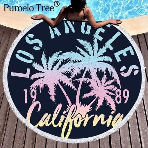 Summer Microfiber Beach Towel Palm Tree Sea Landscape Mat Toallas Large Round Beach Bed Sheet Swimming Yoga Travel Bath Towels