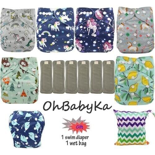 Reusable Pocket Adjustable Baby Nappies Suede Cloth Inner Cloth Diaper Washable Ohbabyka Bamboo Charcoal Inserts 6pcs+6inserts
