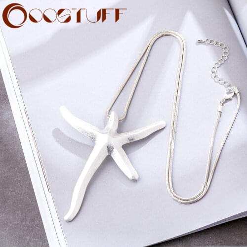 Fashion Starfish Silver Color Pendants Necklace Suspension Jewelry Long Female Initial Neck Chain Decoration For New Year Gift