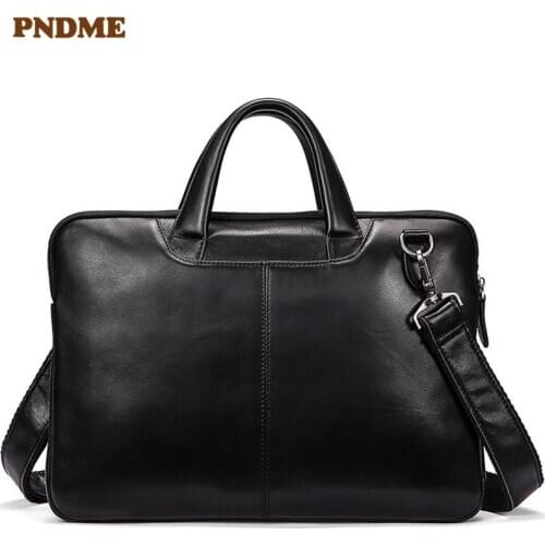 Fashion casual genuine leather men womens briefcase business natural real cowhide handbag simple laptop shoulder messenger bag