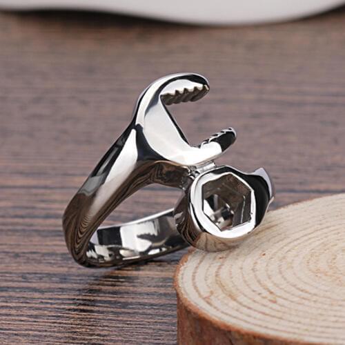 Men Ring Stainless Steel Mechanic Wrench Punk Rings Two Colors for Men Cool Biker Fashion Jewelry