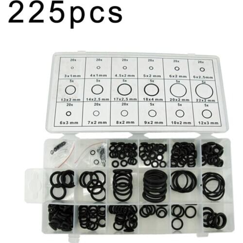 225 Pcs/Set O-Ring Set Rubber Includes Plastic Storage Case Assortment Plumbing Hydraulic Air Gas Paintball