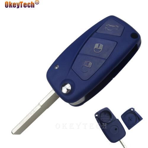 OkeyTech Blue 3 Button Flip Fold Remote Switchblade Key Shell for Fiat Punto Ducato Stilo Panda Doblo Bravo Replacement Fob Case