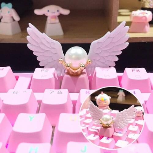 Personalized Keycap Beautiful Girl Angel Wings Pink Cute Girl Cross Axis Mechanical Keyboard Gift Custom Key caps