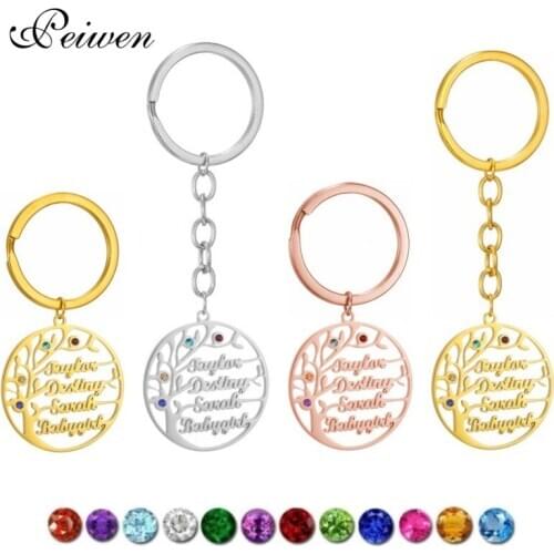 Personalized Custom Name Keychain With Birth Stone Stainless Steel Gold Tree Of Life Key Ring Women Men Key Chain Jewelry Gift