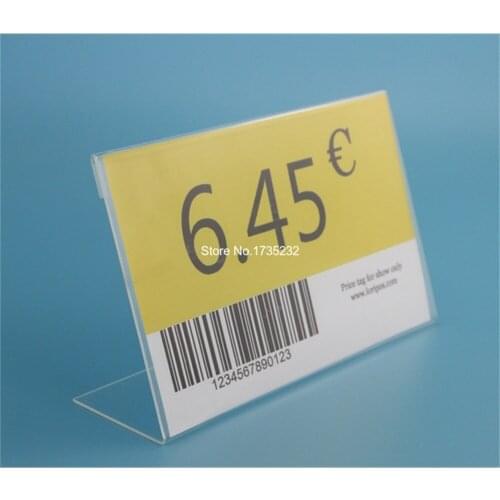 10*15cm 50 pcs Clear Acrylic Sign Holder Price Tag frame Display Stand Table Name Card Display Rack ID Tag label holder case