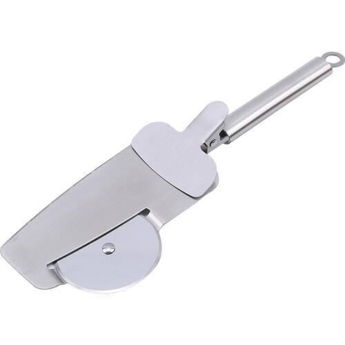 Sliver Color Pizza Cutter Cake Slicer Gadget Cutting Knife With Fork Multi Function Stainless Steel Pizza Wheels