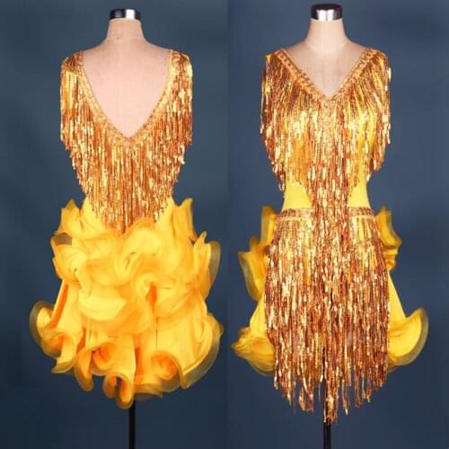 Samba Rumba Tango Latin Dance Costumes Sequins Tassel Latin Dance Dress Women Salsa Latin Competition Dress for Girl