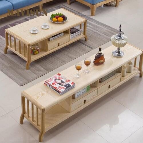 Living Room Centre Table With Large Storage Space Suitable For Big And Small Type Apartment Solid Wood Tea Table And TV Cabinet