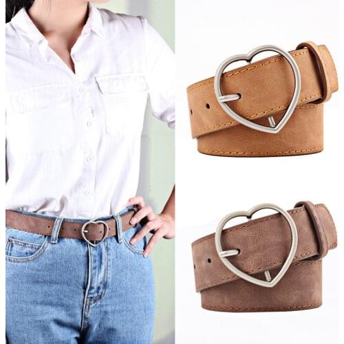 Trend Fashion Women belt Quality Scrub Imitation Leather Pin Buckle Womens belt Heart Buckle belt Girl Students belt Wide belt