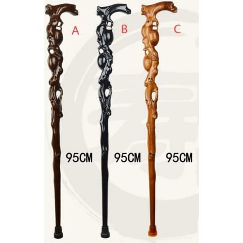 Monolith Carving Peach Mahogany Hand Crutch 100% Whold Real Sold Wood Old Men Walking Stick The Staff for Grandpa