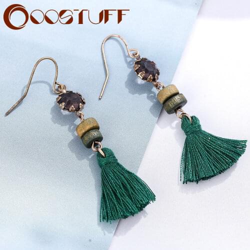 Vintage Drop Earrings with Green Tassel Hook Hanging Suspension Unusual Things Pendientes Decorative Jewelry for Women oorbelle