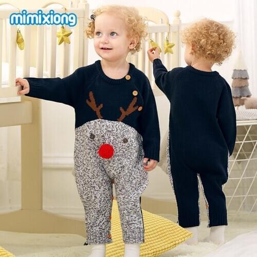 0-24months Baby Girls Baby Boys Knitted Rompers Autumn Winter Infant Toddler Long Sleeve Cartoon Deer Christmas Rompers KF471