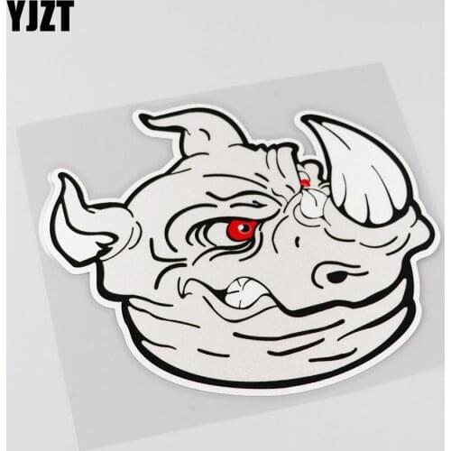 YJZT 14.2CMX11.4CM Interesting Fierce Rhino Sticker Animal Car Decal 13B-0094