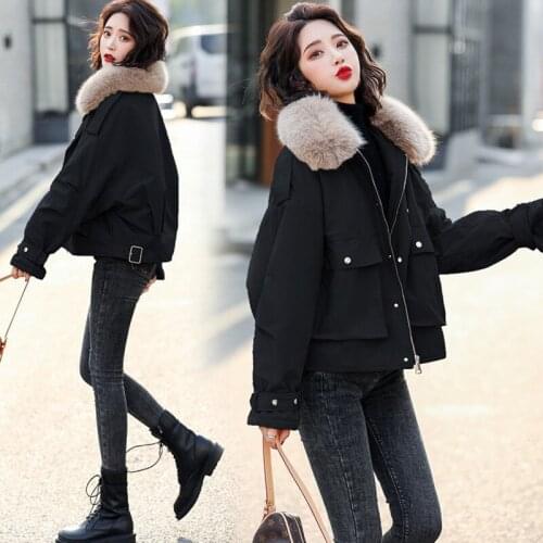 Plush Parkas Short Cotton Clothes 2021 New Korean Fashion Fur Collar Loose Big Pocket Winter Jacket Women Manteau Femme Hiver