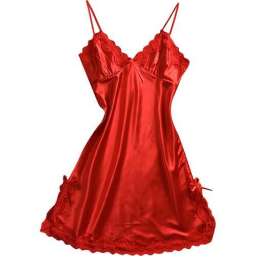 Womens Pajamas V Neck Nightwear Lingerie Babydoll Sleep Wear Red