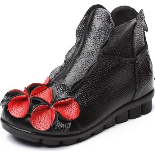 2021 Spring Vintage Handmade Genuine Leather Ankle Boots For Women Slip-On With Flowers Hollow Out Breathable Summer Flat Boots
