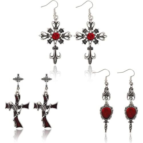 Vintage Vampire Diaries Magic Dangle Earring Gothic Punk Earrings Women Girl Crystal Ear Clip Jewelry Gift