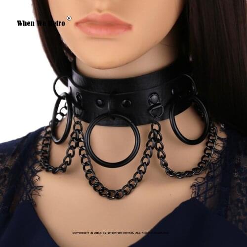O-Round Chain Leather Choker Collar Women Gothic Jewelry Black Metal Streetwear Punk Fashion Sexy Leather Choker VD2176