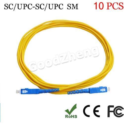 10 PCS/LOT SC/UPC to SC/UPC Fiber Optic Patch Cord Jumper Cable, SM, simplex, 9/125, 3 Meters SC UPC