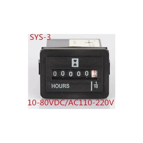10V-80VDC AC100-250V 0.3W Generator Sealed Hour Meter Counter Hourmeter Rectangle SYS-3 0-99999.9 Hours