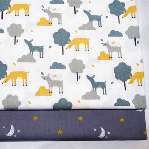 100% Cotton Twill Fabric Deer Moon Star Print Breathable Patchwork Cloth DIY Sewing Quilting Fat Quarters Baby Child 50*160cm