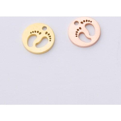 100% Stainless Steel Round Baby Feet Charm For Jewelry Rose Gold/Gold Metal Baby Foot Charms Mirror Polished Wholesale 20pcs