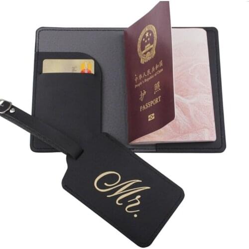 2pcs PU Leather Luggage Bag Tag Passport Case Cover Wallet for Couples Honeymoon Travel Organizer Wedding Bridal Gift