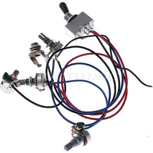 2Pcs Wiring Harness 2V2T 3Way Box Toggle Switch jack 4-500K for Electric Guitar Replacement