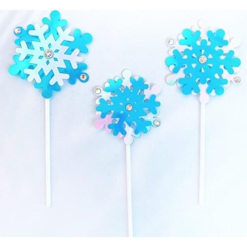 3pcs/lot Blue SnowFlake Cartoon Cupcake Topper Cake Flags For Wedding Birthday Party Baby Shower Decoration Supplies