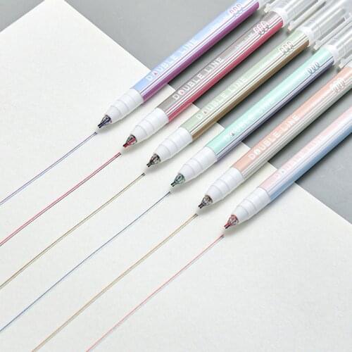 6pcs/Set Morandi Double Line Gel Pen Copy Markers Colored 2 Lines Pen Graffiti Highlighter Stationery Diy Diary Journal Pens