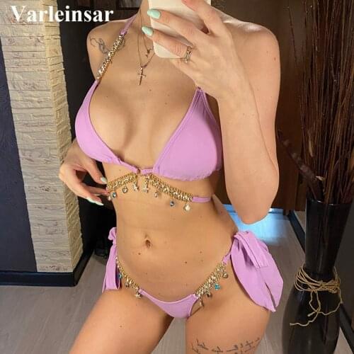 7 Colors Bling Diamond Halter Bikini Female Swimsuit Women Swimwear Two-pieces Bikini set Bather Bathing Suit Swim Lady V2325P