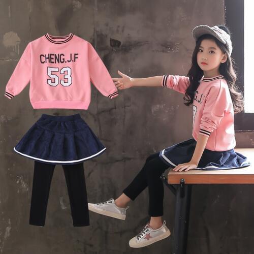 Children Kids Clothes Sets for Girls 'suits Spring Fall Long Sleeve Letter Coat+ Skirt Pants Two Pieces 4-12 Ages 4-12 Ages