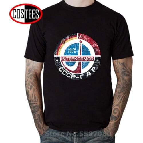 Interkosmos CCCP RDA V01 Mens T Shirt CCCP Russia Soviet Union USSR Era Space Interkosmos Boctok Rocket Buran Space Shuttle Tee