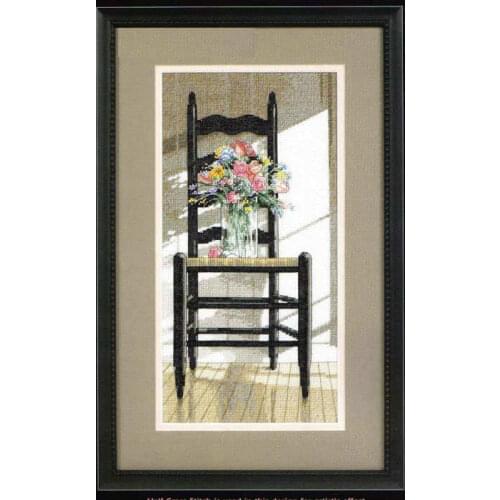 Cotton threads Top Quality Lovely Counted Cross Stitch Kit Chair with Flowers Flower in Vase dim 35146