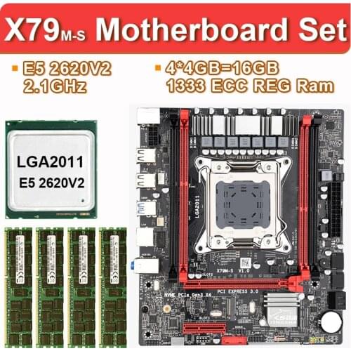 JingshaX79 motherboard set USB3.0 with Xeon LGA2011 E5 2620 V2 4x4GB=16GB 1333MHz DDR3 ECC REG memory M.2 SSD SATA3.0