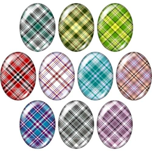 Beauty Plaid patterns colorful 13x18mm/18x25mm/30x40mm mixed Oval photo glass cabochon demo flat back Jewelry findings TB0017