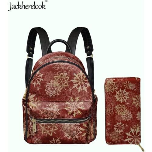 Jackherelook Mini Backpack for Women Santa Claus Snowflake Pattern Girls Small Campus Schoolbag Female Satchel Clutch Wallet Set