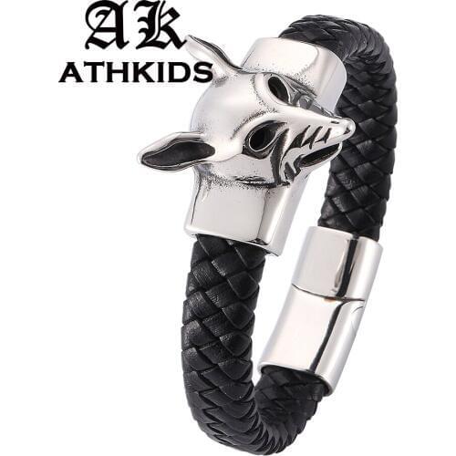 Fashion Fox Mental Accessories Men Leather Bracelet Stainless Steel Magnetic buckle Bracelets Man Cuff Jewelry Bangle PD0279