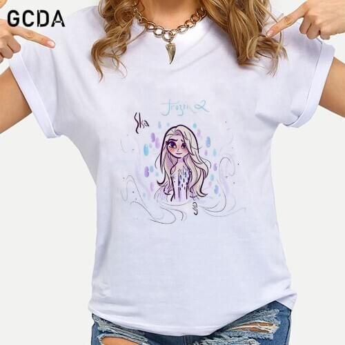 Fashion Woman Tops Tshirt Frozen Snow Queen Elsa T Shirt Casual O-neck Girls T-shirt Summer Female Tee Shirts Dropship