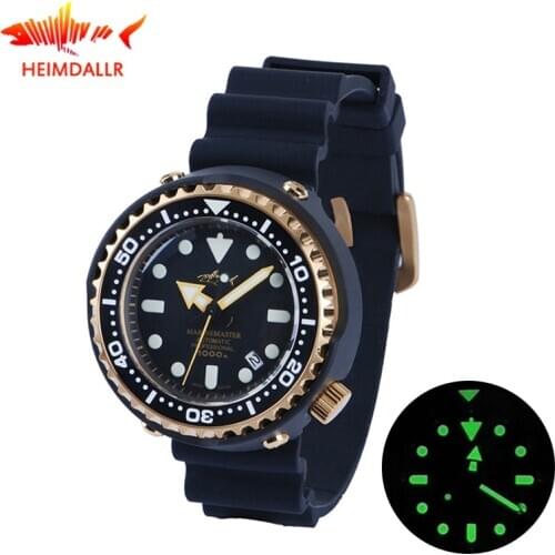 HEIMDALLR 1000M Mens Diver Watch Waterproof Golden Plated Black PVD Coated Case NH35A Automatic Watches Tuna Mechanical Watch