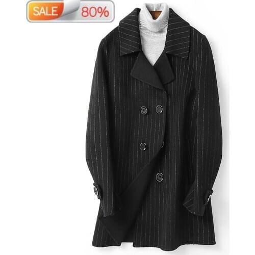 2020 New Coat Men Double Breasted Long Wool Jacket Striped Korean Mens Coats Abrigo Hombre D-04-1959A-2 B23014