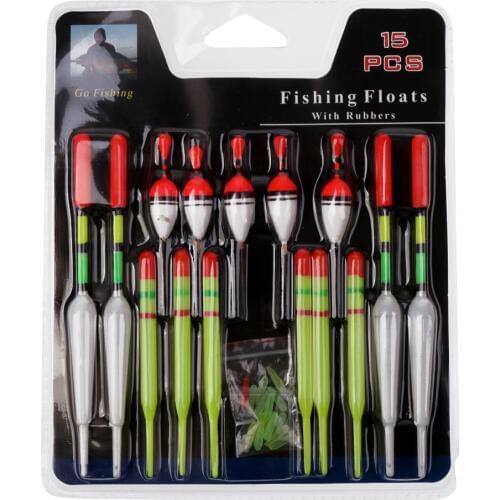 Set of 15 Plastic Fishing Floats Slip Drift Tube Indicator Assorted Sizes 8cm 9.5cm15cm