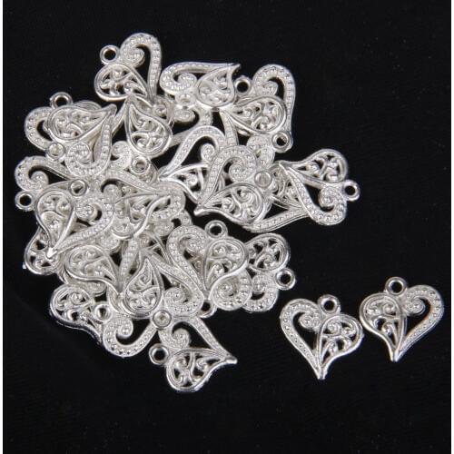 Pack of 50 Pieces Antique Mental Heart Pendant Pattern Charms DIY Jewelry Findings