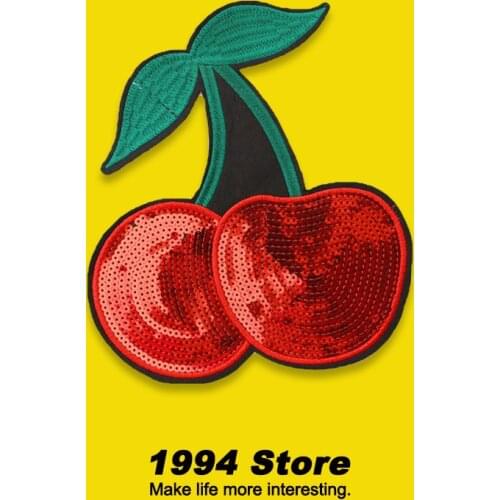 Red Cherry Sequin Patch Badges For Clothes Kids Cute Fruit Embroidery Patch Ironing Clothes For Sewing And Needlework Applique