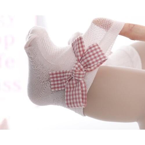 Big Bow Baby Girl Socks Summer Mesh Infant Newborn Baby Socks Grids Solid Color Elastic Soft Cotton Socks For Kids 0-12 Month