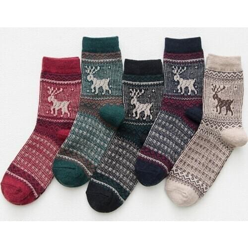 5 pairs/set Christmas Reindeer Short Socks Set Men Women Wool Winter Autumn Animal Deer Thick Warm Socks Unisex calcetines Gifts