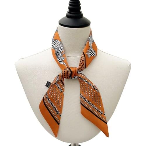 85*5cm New Animal Pattern Printing Womens Small Silk Scarf Wrapped Bag Handle Ribbon Neckerchief