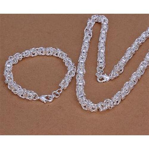 Wholesale Fashion Jewelry ,Shrimp buckle 2 Piece ,S925 Sterling Silver color Necklace&Bracelet T045
